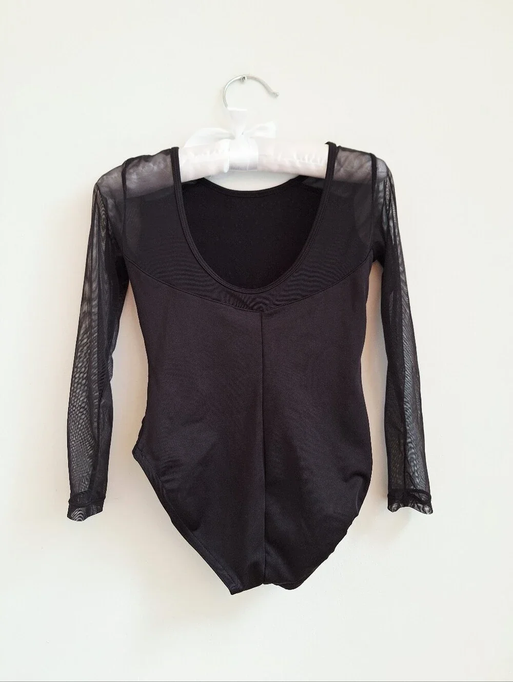 Justice Girls Black Rhinestone Mesh Long Sleeve Dance Gymnastics Leotard XS 5/6